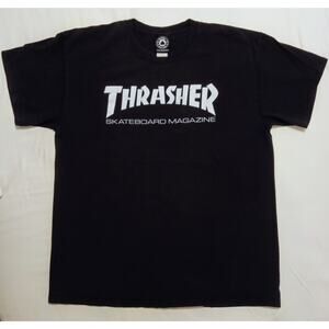 Vintage Thrasher Skateboard Magazine Logo Tee Shirt Black Skate Streetwear SZ L